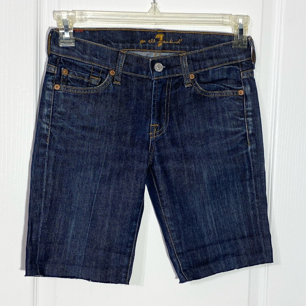 Y2K 7FAM Low Rise Denim Jean Shorts Dark Wash Size 25 USA MADE 7 For All Mankind